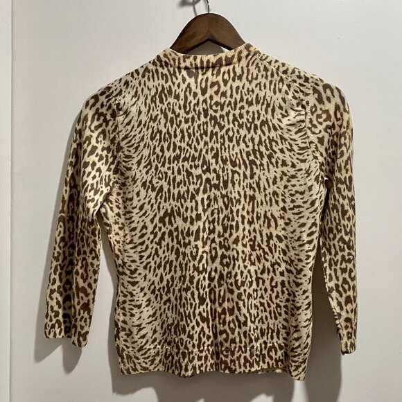 Vintage J. Crew Heritage Animal Leopard Pr. Wool 3/4 Sleeve Sweater Cardigan S/M - Picture 2 of 6